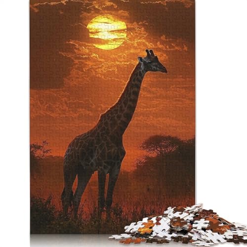 1000-teiliges Puzzle mit Giraffen-Sonnenuntergangs-Silhouette für Erwachsene, Papierpuzzle, Puzzle für Erwachsene, 1000 Teile (38 x 26 cm) von BVGVFHT