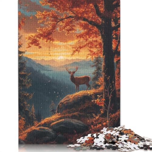 1000-teiliges Puzzle mit Herbst-Hirschlandschaft für Erwachsene, Puzzle für Erwachsene und Jugendliche ab 12 Jahren, 1000 Teile (38 x 26 cm) < von BVGVFHT