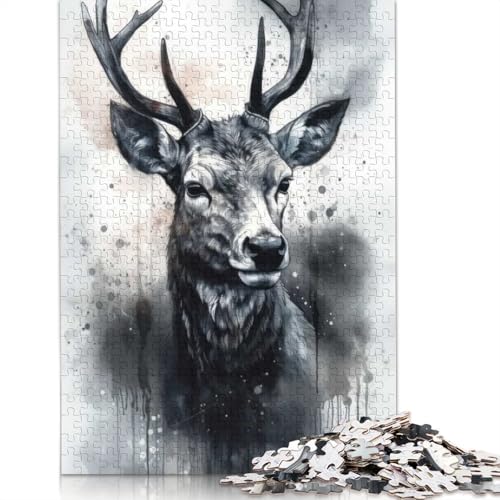 1000-teiliges Puzzle mit Hirsch- und Schönheits-Aquarellmotiv für Erwachsene, Papierpuzzle, Puzzle für Erwachsene, 1000 Teile (75 x 50 cm) von BVGVFHT