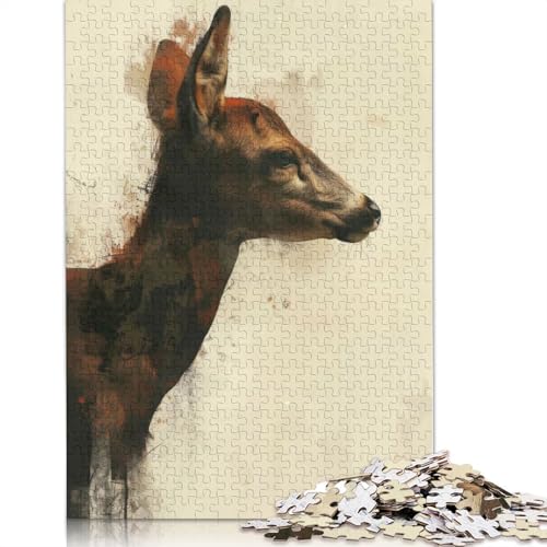 1000-teiliges Puzzle mit Hirschmalerei für Erwachsene und Teenager, Papierpuzzles für Familienspaß und Spieleabende, 1000 Teile (38 x 26 cm) von BVGVFHT