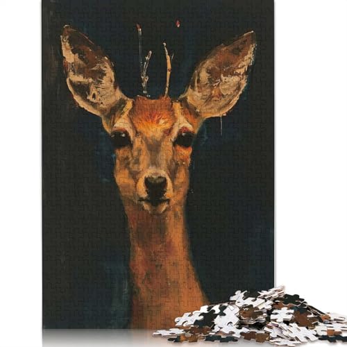 1000-teiliges Puzzle mit Hirschporträtmalerei für Erwachsene, Puzzle für Erwachsene und Jugendliche ab 12 Jahren, 1000 Teile (38 x 26 cm) < von BVGVFHT