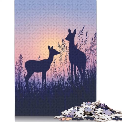 1000-teiliges Puzzle mit Hirschsilhouetten bei Sonnenuntergang für Erwachsene, Papierpuzzle, Lernspiel für Erwachsene Teenager, 1000 Teile (75 x 50 cm) von BVGVFHT