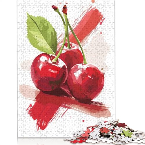 1000-teiliges Puzzle mit Illustrationen von roten Kirschen für Erwachsene, Puzzles, Lernspielzeug, 1000 Stück (75 x 50 cm) von BVGVFHT