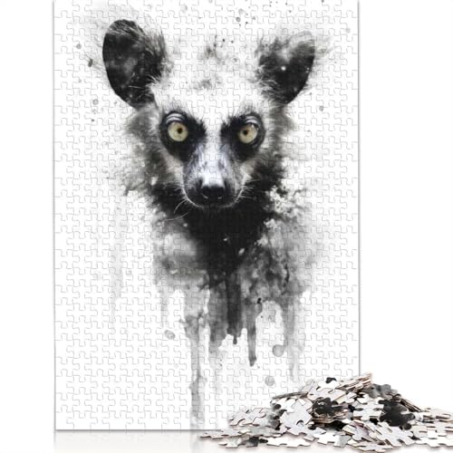 1000-teiliges Puzzle mit Lemuren-Schönheit und schwarzer Tinte, Puzzle für Erwachsene, ab 14 Jahren, 1000 Teile (38 x 26 cm) von BVGVFHT