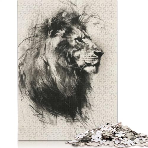 1000-teiliges Puzzle mit Löwe im Anthrazit-Porträt, Papierpuzzle für Erwachsene, Lernspiel, Herausforderungsspielzeug, 1000 Teile (38 x 26 cm) von BVGVFHT