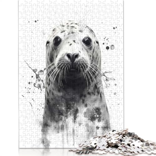 1000-teiliges Puzzle mit Seehund-Schönheit, Aquarell, für Erwachsene, Papierpuzzles für Erwachsene, Teenager, Mann, Frau, Geschenk, 1000 Stück (38 x 26 cm) von BVGVFHT