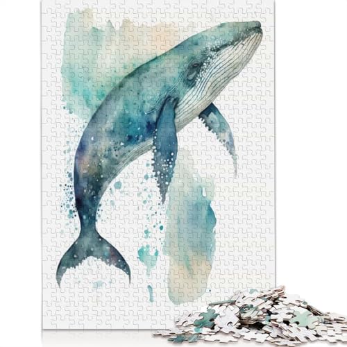 1000-teiliges Puzzle mit Wal-Aquarellmotiv für Erwachsene und Teenager. Papierpuzzles für Familienspaß und Spieleabende. 1000 Teile (38 x 26 cm) von BVGVFHT