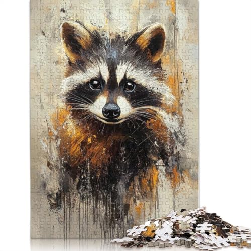 1000-teiliges Puzzle mit Waschbär-Porträtmalerei für Erwachsene, Papierpuzzle für Erwachsene und Jugendliche, Lernpuzzle, 1000 Teile (38 x 26 cm) von BVGVFHT