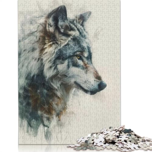 1000-teiliges Puzzle mit Wolf-Aquarellmalerei für Erwachsene und Teenager, Papierpuzzle, 1000 Teile (75 x 50 cm) von BVGVFHT