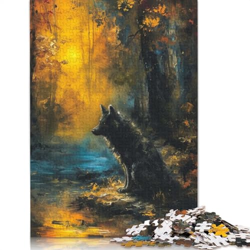 1000-teiliges Puzzle mit Wolf im Herbstwald, Gemälde, für Erwachsene, Puzzle, Puzzle für Erwachsene, Heimdekoration, Puzzle-Spielzeug, 1000 Stück (75 x 50 cm) von BVGVFHT