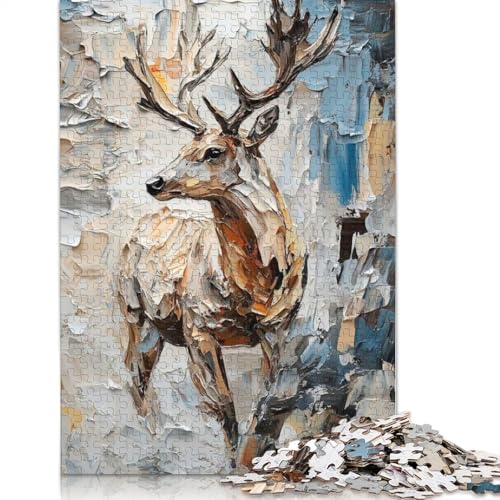 1000-teiliges Puzzle mit abstraktem Hirschgemälde für Erwachsene, Papierpuzzle, Lernspiel für Erwachsene Teenager, 1000 Teile (38 x 26 cm) von BVGVFHT