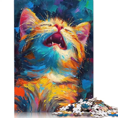 1000-teiliges Puzzle mit bunten Katzen, die gähnen, malen, für Erwachsene, Papierpuzzle für Erwachsene und Jugendliche, Lernpuzzle (75 x 50 cm) von BVGVFHT