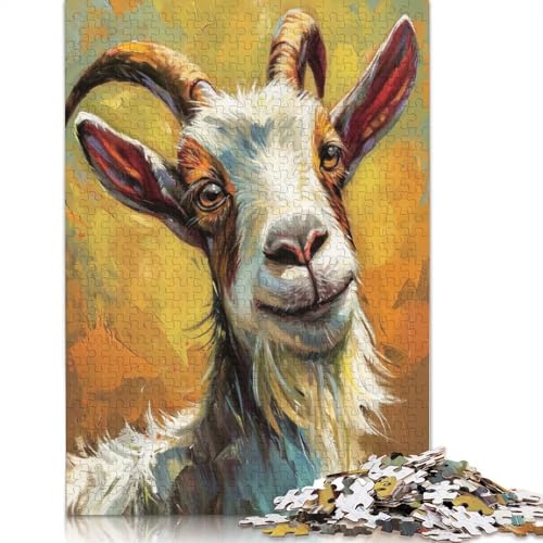 1000-teiliges Puzzle mit lächelndem Ziegenporträt, Gemälde, für Erwachsene, Puzzle für Erwachsene und Jugendliche ab 12 Jahren, 1000 Teile (75 x 50 cm) < von BVGVFHT