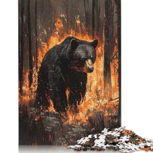 1000-teiliges Puzzle mit schwarzem Bären im Feuer für Erwachsene, Puzzle, Erwachsenen-Puzzle, Heimdekoration, Puzzle-Spielzeug, 1000 Stück (75 x 50 cm) von BVGVFHT