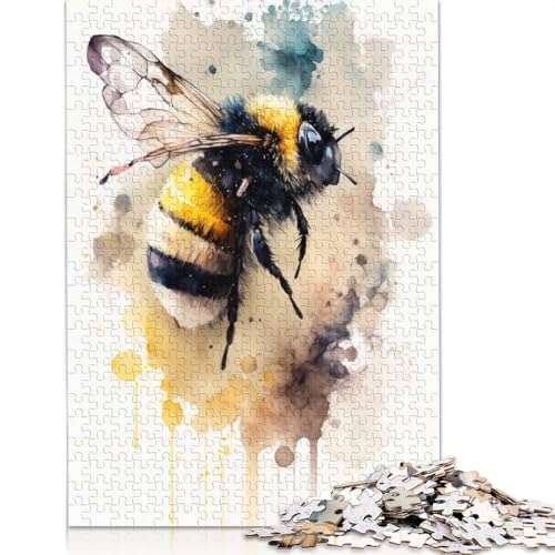 1000-teiliges Puzzle mit summenden Bienen und Aquarellmotiv für Erwachsene, Puzzle, Lernspiel, Herausforderungsspielzeug, 1000 Stück (38 x 26 cm) von BVGVFHT