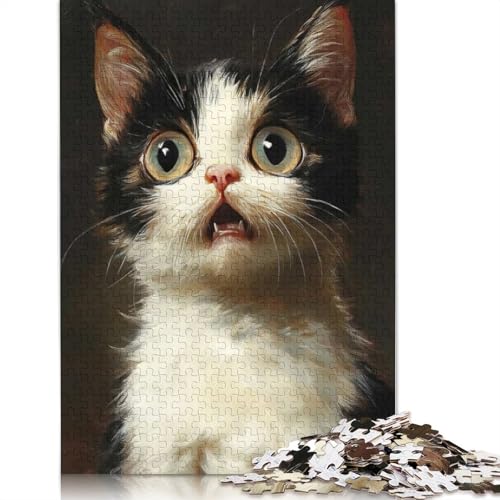 1000-teiliges Puzzle mit überraschtem Kätzchenporträt für Erwachsene, Puzzle für Erwachsene, Alter 14+, 1000 Teile (75 x 50 cm) von BVGVFHT