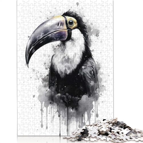 1000-teiliges Tukan-Schönheits-Puzzle mit schwarzer Tinte für Erwachsene, Papierpuzzles für Teenager, Geschenke, einzigartige Heimdekoration und Geschenke (75 x 50 cm) von BVGVFHT