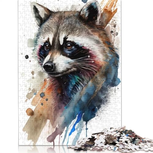1000-teiliges Waschbär-Aquarell-Puzzle für Erwachsene und Teenager, Papierpuzzles für Familienspaß und Spieleabende, 1000 Teile (38 x 26 cm) von BVGVFHT