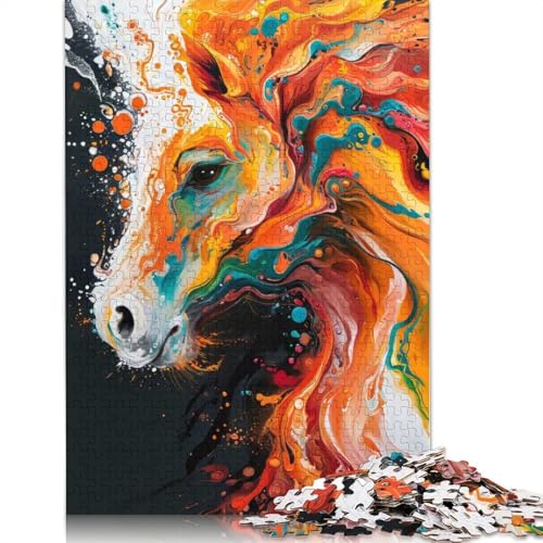 Abstraktes Pferdegemälde, 1000-teiliges Puzzle für Erwachsene und Teenager, Teenager, Mann, Frau, Geschenk, 1000 Stück (75 x 50 cm) von BVGVFHT