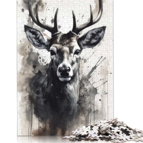 Deer Beauty Black Ink Puzzle für Teenager, 1000 Teile, Puzzle, Denksportaufgaben für Erwachsene, 1000 Teile (75 x 50 cm) von BVGVFHT