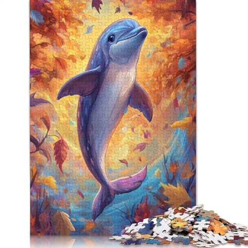 Delphin im Herbstlaub, Puzzle für Erwachsene, 1000-teiliges Puzzle für Teenager, Lernspiel, Herausforderung, Spielzeug, 1000 Stück (75 x 50 cm) von BVGVFHT