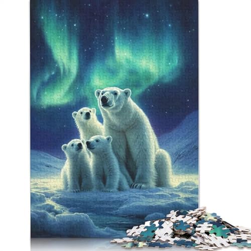 Eisbärenfamilie unter Aurora Borealis, Puzzle für Erwachsene, 1000-teiliges Puzzle für Teenager ab 12 Jahren, 1000 Teile (75 x 50 cm) von BVGVFHT