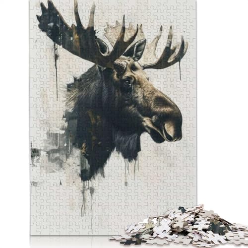 Elch-Aquarellmalerei, 1000 Teile, Papierpuzzle für Erwachsene, Puzzle, Lernspiel, Herausforderungsspielzeug, 1000 Teile (75 x 50 cm) von BVGVFHT