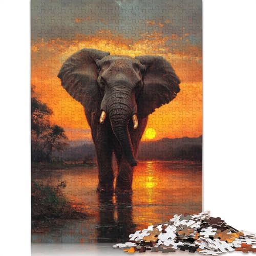 Elefanten-Sonnenuntergang-Puzzle für Teenager, 1000 Teile, Puzzle, Denksportaufgaben für Erwachsene, 1000 Teile (75 x 50 cm) von BVGVFHT