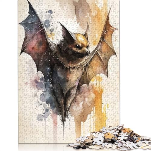 Elegante Fledermaus in Aquarell, 1000 Teile, Papierpuzzle für Erwachsene, Puzzle, Lernspiel, Herausforderungsspielzeug, 1000 Teile (38 x 26 cm) von BVGVFHT