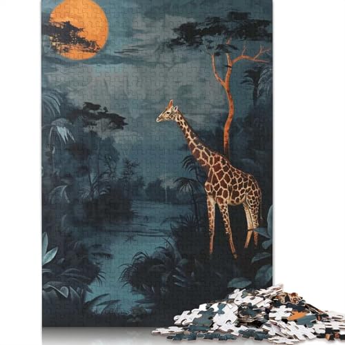 Giraffe unter einem Vollmond, 1000-teiliges Papierpuzzle für Erwachsene, Puzzle, Lernspiel, Herausforderungsspielzeug, 1000 Teile (38 x 26 cm) von BVGVFHT