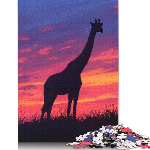 Giraffen-Silhouette, Sonnenuntergang, Papierpuzzle, 1000 Teile, Puzzle für Erwachsene, Lernspiel, Herausforderungsspielzeug, 1000 Teile (75 x 50 cm) von BVGVFHT