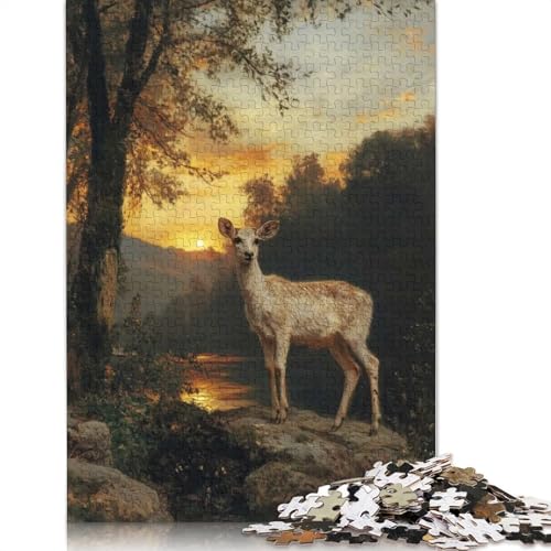 Hirsch bei Sonnenuntergang, 1000-teiliges Papierpuzzle für Erwachsene, Puzzle, Lernspiel, Herausforderungsspielzeug, 1000 Teile (38 x 26 cm) von BVGVFHT