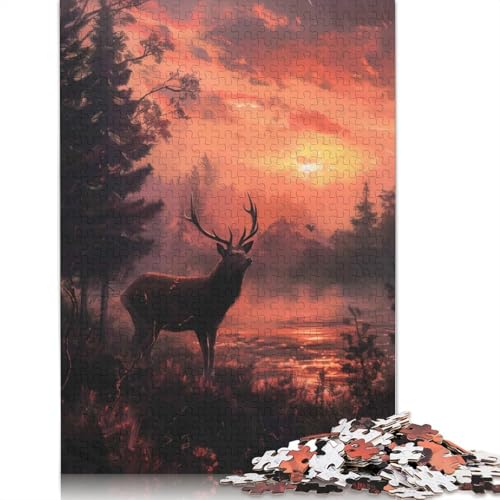 Hirsch im Wald bei Sonnenuntergang, Puzzle 1000 Teile, Papierpuzzle für Erwachsene und Teenager, Familienspiel, 1000 Teile (75 x 50 cm) von BVGVFHT