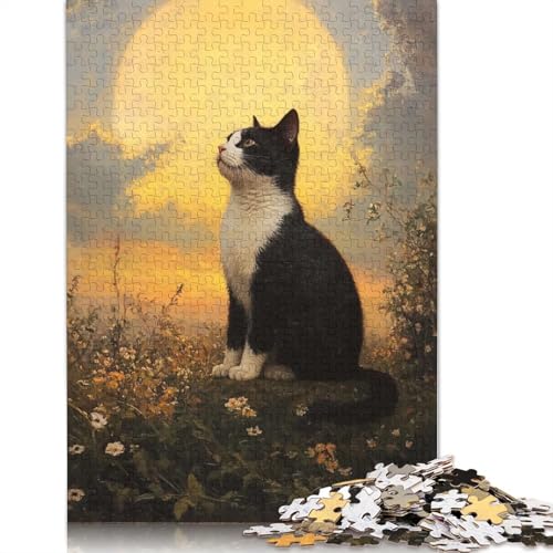 Katze, die den Mond anstarrt, Puzzle für Teenager, 1000 Teile, Puzzle, Denksportaufgaben für Erwachsene, 1000 Teile (75 x 50 cm) von BVGVFHT