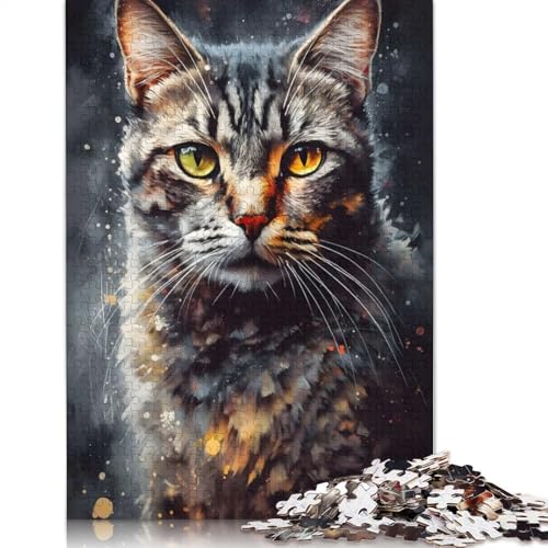 Katzen-Ölgemälde-Porträt-Puzzle für Erwachsene, 1000-teiliges Puzzle für Teenager ab 12 Jahren, 1000 Teile (38 x 26 cm) von BVGVFHT