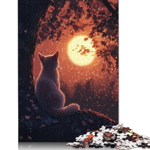 Katzensilhouette vor dem Mond, Puzzle für Erwachsene und Jugendliche, 1000 Teile, Papierpuzzle für Erwachsene, Puzzles ab 12 Jahren, (75 x 50 cm) von BVGVFHT