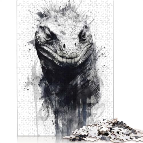 Komodowaran, Schwarze Tinte, Puzzle für Erwachsene, 1000 Teile, Puzzles für Erwachsene und Teenager ab 12 Jahren, 1000 Teile (75 x 50 cm) von BVGVFHT