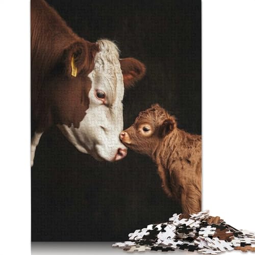 Kuh und Kalb beim Schnüffeln, 1000-teiliges Puzzle, Papierpuzzle für Teenager, lustiges Puzzle, 1000 Teile (75 x 50 cm) von BVGVFHT