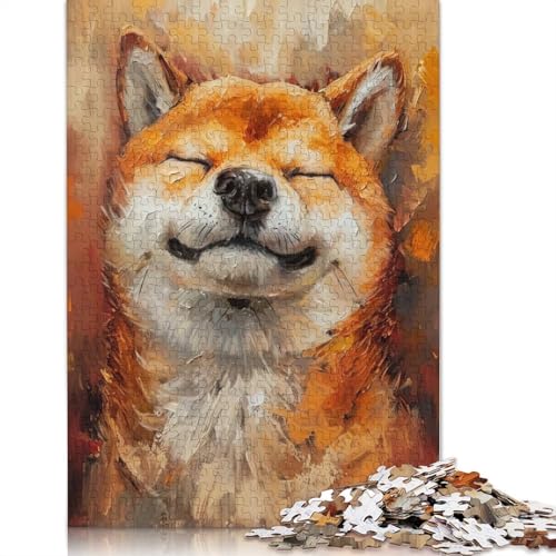 Lächelndes Shiba Inu-Ölgemälde, 1000 Teile, Papierpuzzle für Erwachsene, Puzzles, Lernspiel, Herausforderungsspielzeug, 1000 Teile (38 x 26 cm) von BVGVFHT