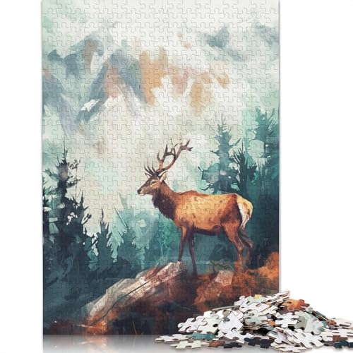 Majestätischer Hirsch in Berglandschaft, 1000-teiliges Papierpuzzle für Erwachsene, Puzzle, Lernspiel, Herausforderungsspielzeug, 1000 Teile (75 x 50 cm) von BVGVFHT