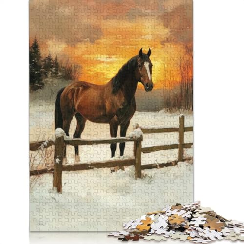 Pferd im Winter-Sonnenuntergang, Puzzles für Erwachsene, 1000-teiliges Puzzle für Teenager, Lernspiel, Herausforderung, Spielzeug, 1000 Stück (75 x 50 cm) von BVGVFHT