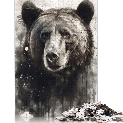 Puzzle für Erwachsene, 1000 Teile, Bär, Wilde Schönheit, schwarzes Tintenpapier, Puzzles für Erwachsene, Lernspiel, Herausforderungsspielzeug, 1000 Teile (38 x 26 cm) von BVGVFHT