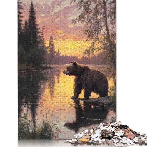 Puzzle für Erwachsene, 1000 Teile, Bär bei Sonnenuntergang, Puzzle, Puzzles für Erwachsene, Lernspiel, Herausforderungsspielzeug, 1000 Teile (38 x 26 cm) von BVGVFHT
