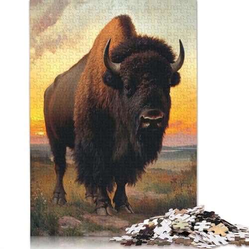 Puzzle für Erwachsene, 1000 Teile, Bison bei Sonnenuntergang, Papierpuzzle für Erwachsene und Jugendliche, Heimdekoration, Puzzlespielzeug, 1000 Teile (75 x 50 cm) von BVGVFHT