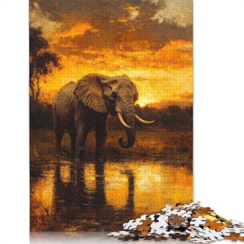 Puzzle für Erwachsene, 1000 Teile, Elefant bei Sonnenuntergang, Papierpuzzle für Erwachsene und Jugendliche, Heimdekoration, Puzzlespielzeug, 1000 Teile (38 x 26 cm) von BVGVFHT