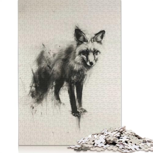 Puzzle für Erwachsene, 1000 Teile, Fuchs in Holzkohle, Puzzle für Erwachsene, Lernspiel, Herausforderungsspielzeug, 1000 Teile (75 x 50 cm) von BVGVFHT