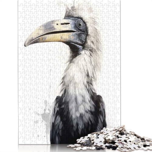 Puzzle für Erwachsene, 1000 Teile, Hornbill Beauty, Schwarze Tinte, Puzzle, Puzzles für Erwachsene, Lernspiel, Herausforderungsspielzeug, 1000 Teile (75 x 50 cm) von BVGVFHT