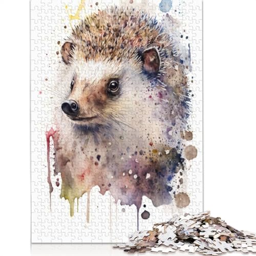 Puzzle für Erwachsene, 1000 Teile, Igel-Farbtöne, Aquarellpapier, Puzzle für Erwachsene und Jugendliche, Heimdekoration, Puzzlespielzeug, 1000 Teile (75 x 50 cm) von BVGVFHT