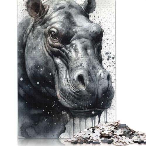 Puzzle für Erwachsene, 1000 Teile, Nilpferd-Majestät, Aquarell-Puzzle, Puzzle für Erwachsene, Lernspiel, Herausforderungsspielzeug, 1000 Teile (38 x 26 cm) von BVGVFHT