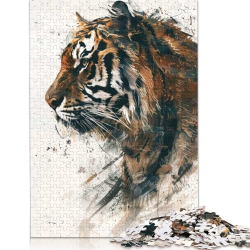 Puzzle für Erwachsene, 1000 Teile, Tigerprofil, Kunstmalerei, Puzzle, Puzzles für Erwachsene, Lernspiel, Herausforderungsspielzeug, 1000 Teile (75 x 50 cm) von BVGVFHT